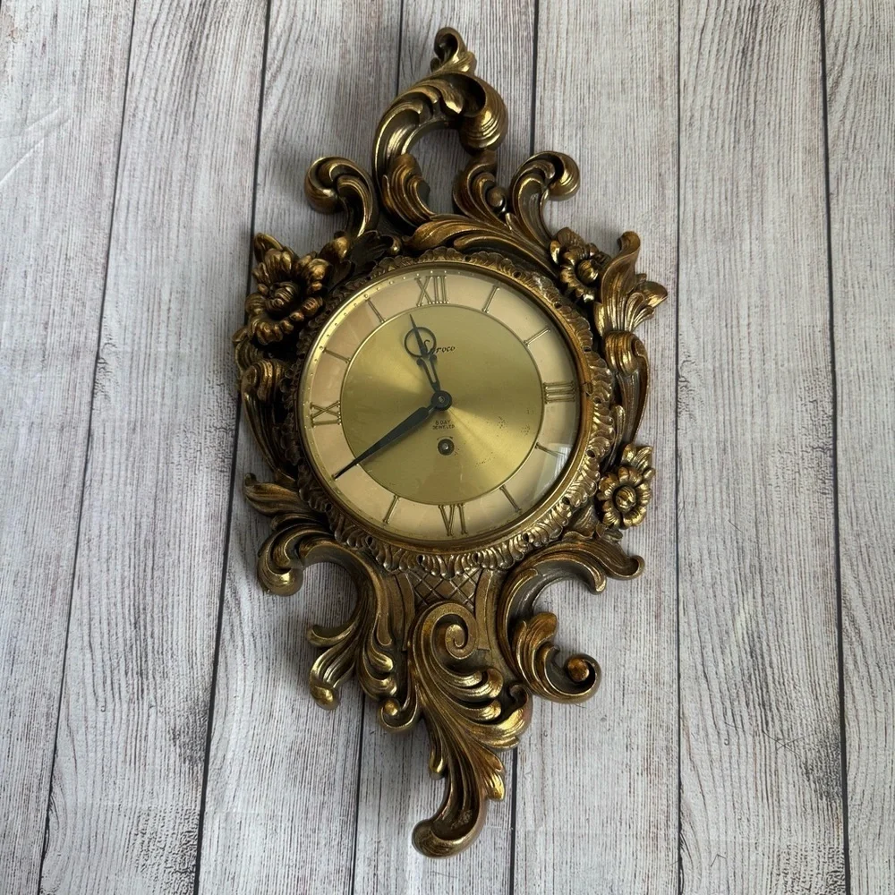SYROCO Mid-century Modern Wall Clock Vintage Gold